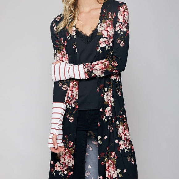 Reborn J Sweaters - Floral maxi cardigan